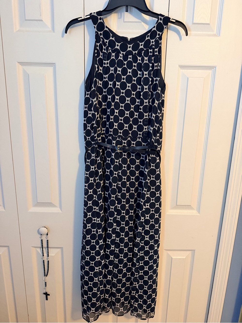 Tommy Hilfiger Navy and White Polka Dot Sleeveless Belted Dress